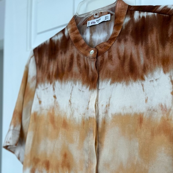 SOLD MANGO Tie-Dye Satin Round Collar Button Front Shirt Size S - Picture 15 of 16